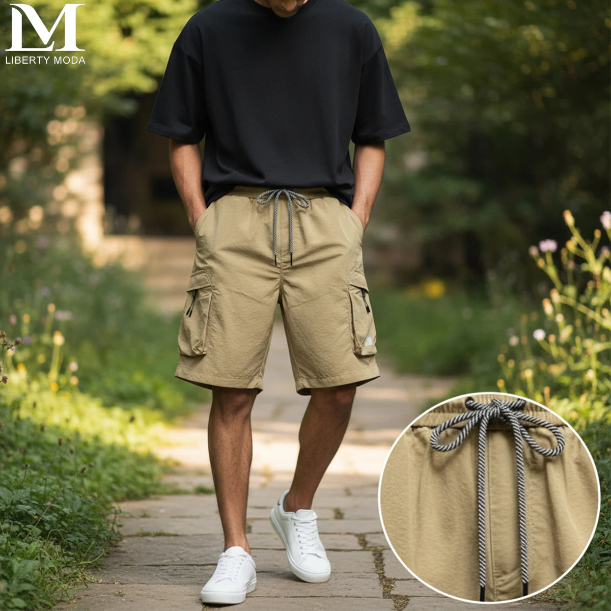 Men's Casual Loose Knee-Length Outdoor Work Shorts – Ice Silk Breathable 3/4-Length with Pockets