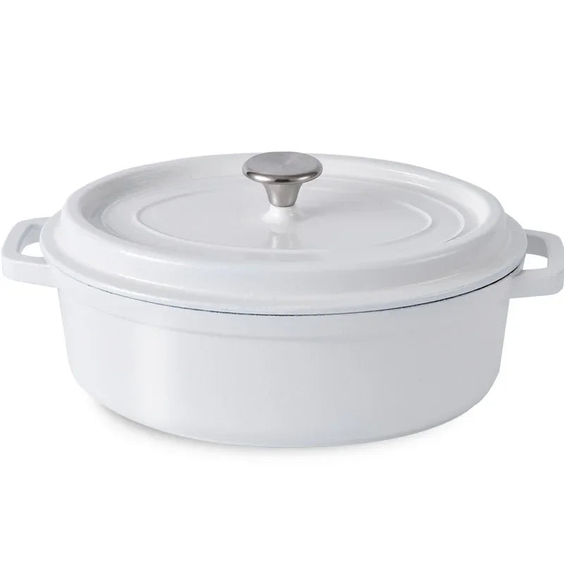 Oval Enamel Cast Iron Dutch Oven 31 cm (12.2 in) with Glass Lid - Nonstick Oval Casserole Pot