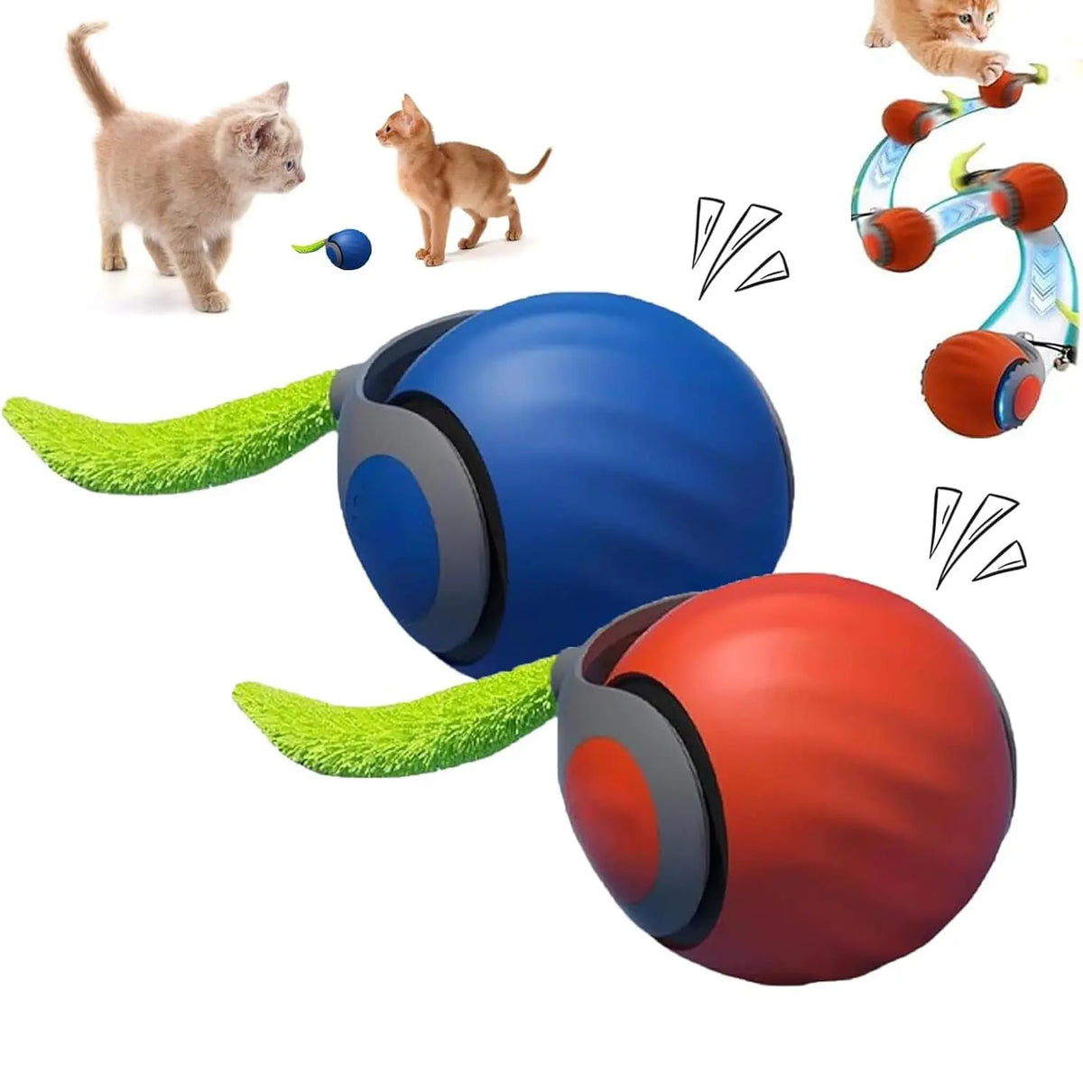 Interactive Cat Ball Toy with Replaceable Tail USB Rechargeable Dual-Speed Automatic Cat Toy for Indoor Cats