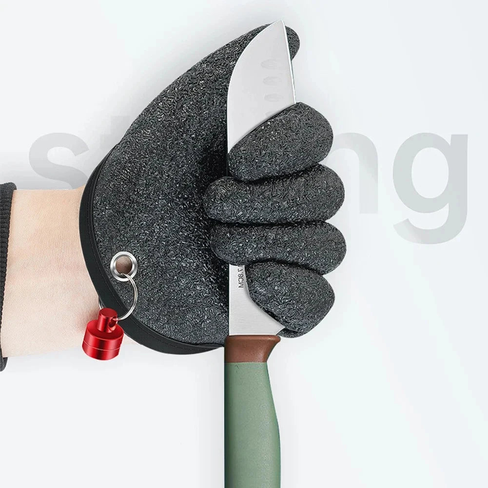 Waterproof Anti-Cut Fishing Gloves - Full-Finger Non-Slip Latex Grip with Waist Hook (Left/Right)
