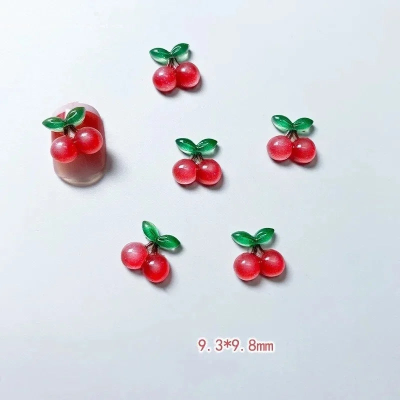20-Pack 3D Mini Red Cherry Nail Charms Resin Nail Art Decorations for DIY Manicure