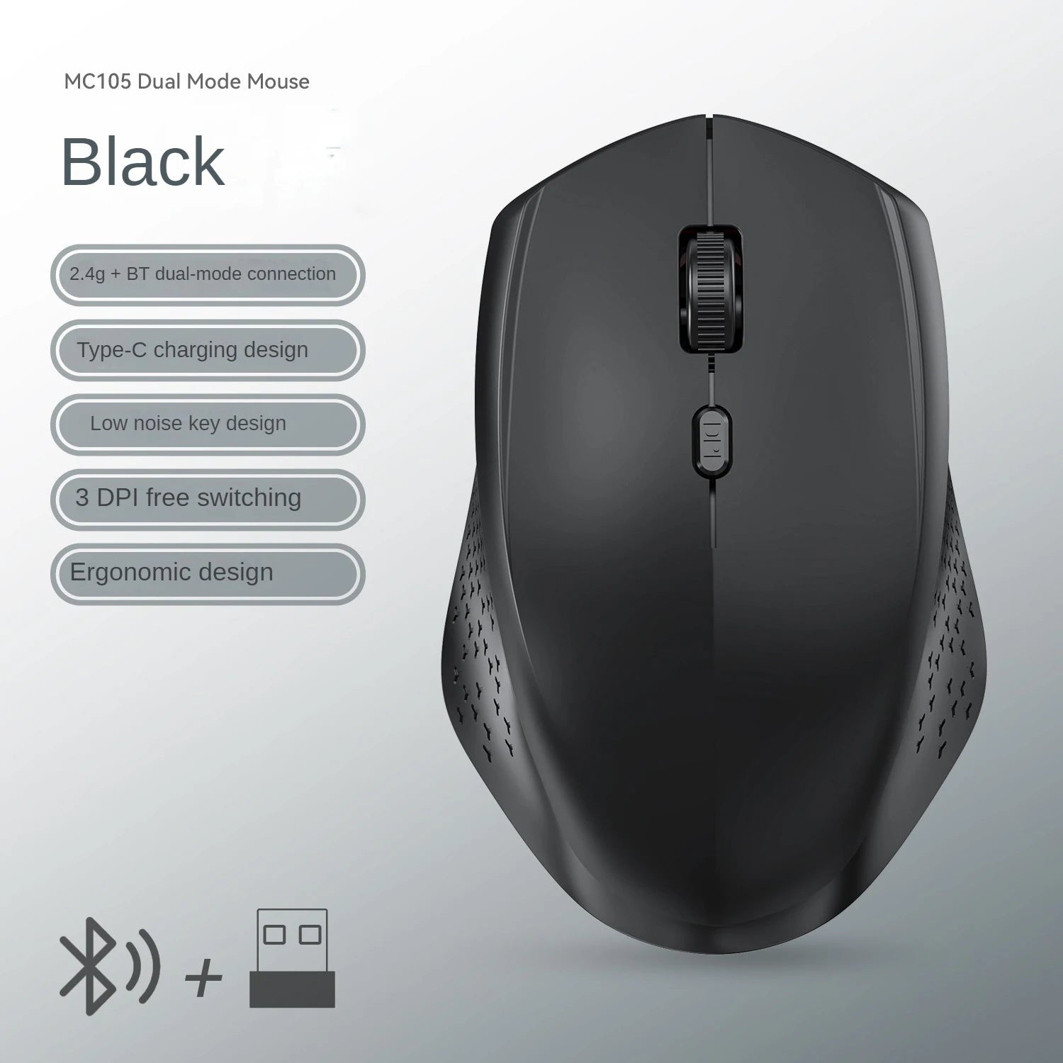 Bluetooth 5.2 + 2.4G Dual-Mode Wireless Mouse Rechargeable Silent 1600 DPI for Laptop Windows Mac Android