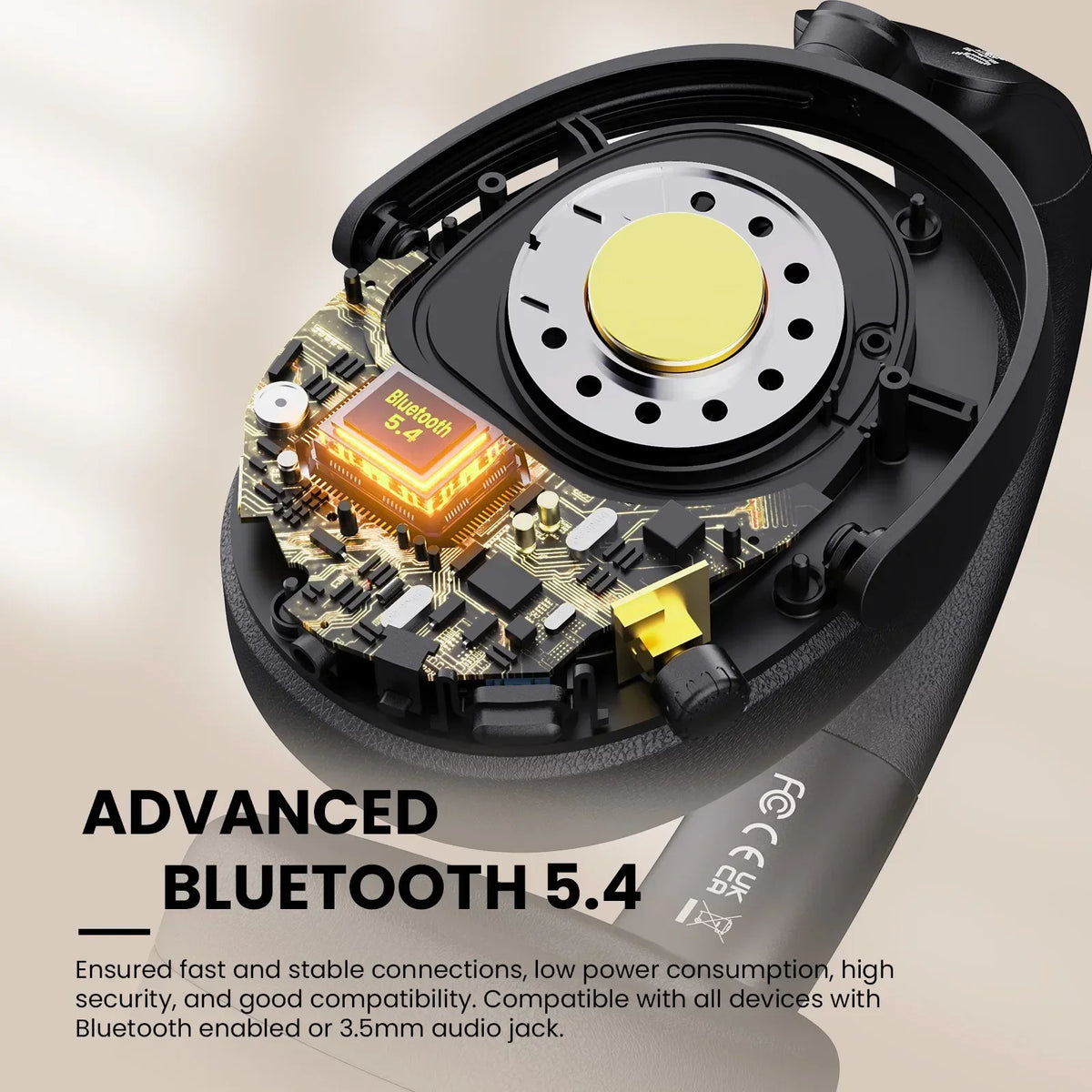 Wireless Bluetooth 5.4 Over-Ear Headphones — 40mm Hi-Res Drivers, ENC Mic, -40dB ANC, Up to 100-Hour Battery