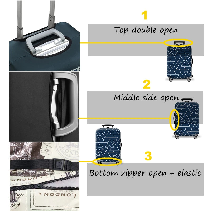 Elastic Stretch Printed Luggage Cover with Zipper & Buckle – Fits 18–32 Inch (46–81 cm) Suitcases – Durable Travel Trolley Protector