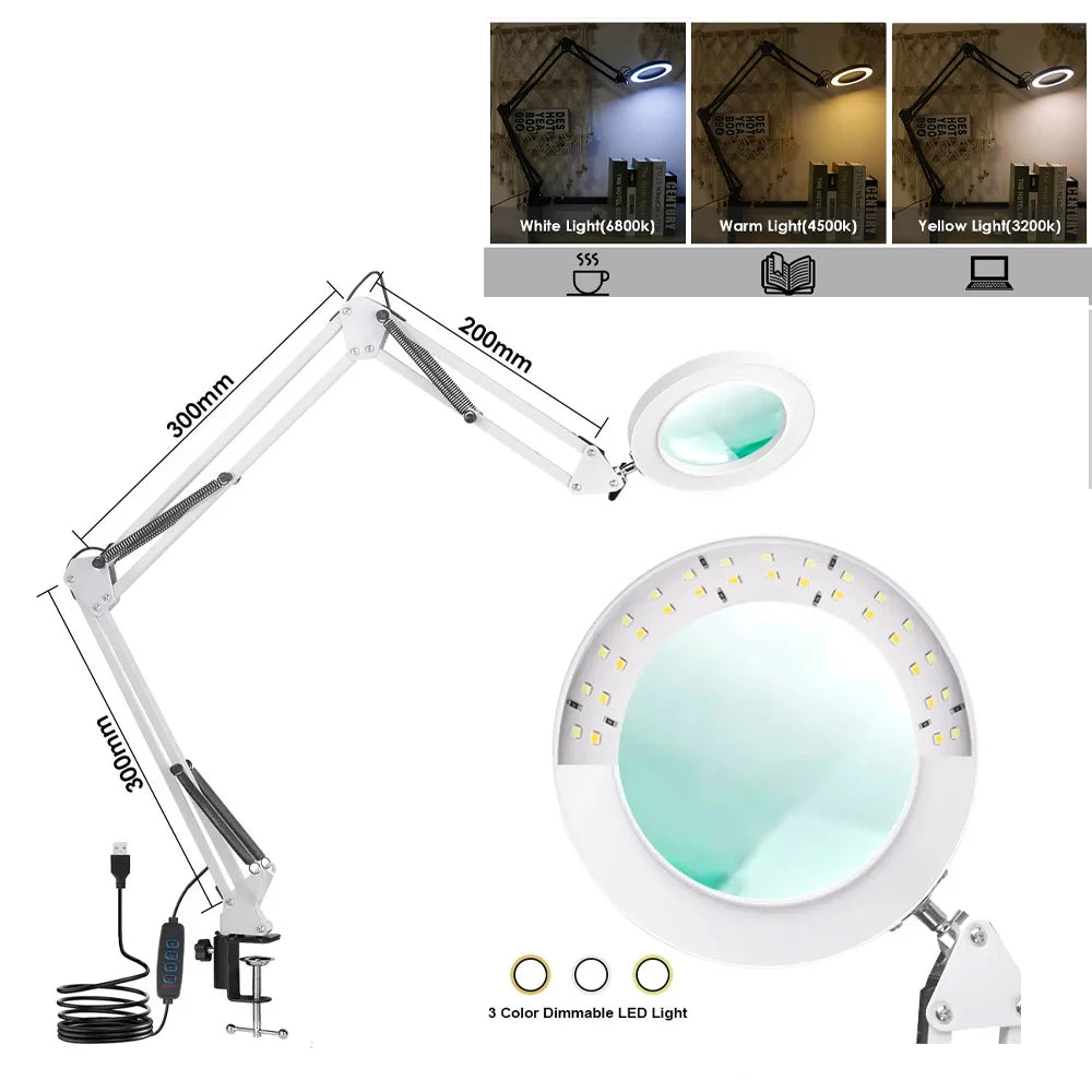 LED Magnifying Lamp 72-LED USB Illuminated Magnifier 8X/10X Adjustable Arm for Soldering, Repair, Crafts & Skincare