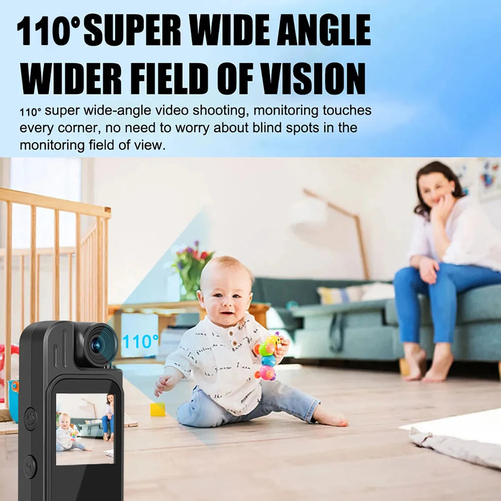1080P Mini Camera with Infrared Night Vision & 180° Rotating Lens — Portable Body Camera with 1.3-inch Screen, Type-C, 1200mAh, Supports up to 128GB