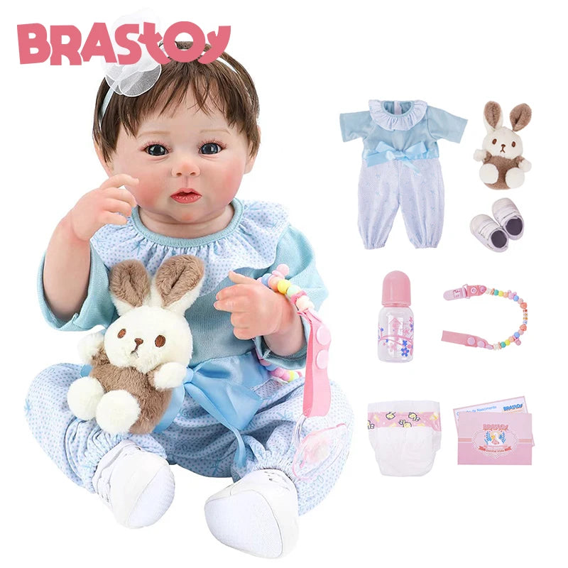 Reborn Baby Doll Girl 48 cm (19 in) Realistic Bathable Silicone Baby Doll with Blue Eyes