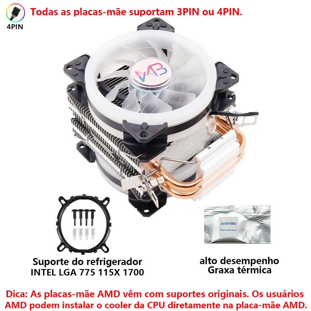 90mm CPU Tower Cooler 4-Pin PWM – 2 Heatpipe Quiet Fan for Intel LGA 1150/1151/1155/1200/1700/2011 & AMD AM4/AM5