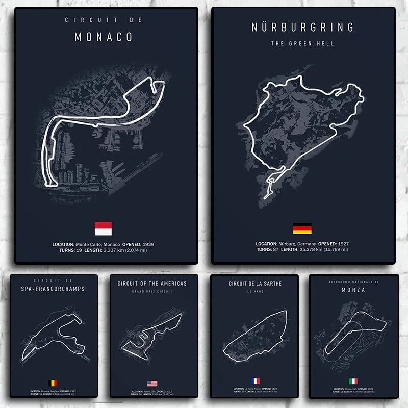 F1 Track Canvas Print – Imola & Monaco Circuit Wall Art, Formula 1 Motorsport Poster, Unframed Nordic Racing Decor for Home