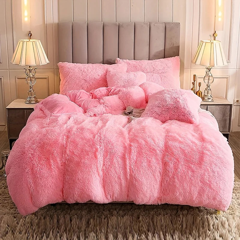 3-Piece Plush Faux Fur Duvet Cover Set - Soft Cozy Bedding, Multiple Sizes (1.0–2.0 m | 3.3–6.6 ft) for Bedroom, Guest Room, Dorm