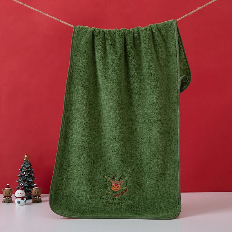 Christmas Coral Fleece Embroidered Hand & Face Towel 35 x 75 cm (13.8 x 29.5 in) Super Plush Absorbent Holiday Gift