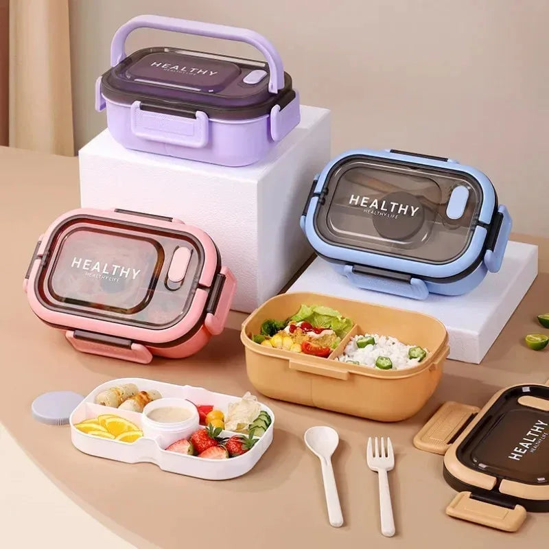 Large Microwave-Safe Lunch Box with Tableware & Leak-Proof Partition 22.5 x 14.5 x 7 cm (8.9 x 5.7 x 2.8 in)