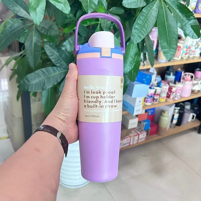 30oz (960ml) Insulated Stainless Steel Water Bottle - Dual Sip Straw & Direct Spout, Leak-Proof with Handle, Fits Car Cup Holders