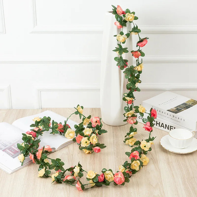 250 cm (98.4 in) Rose Artificial Flower Garland – Faux Rose Vine for Wedding, Christmas, Home & Garden Arch Decor