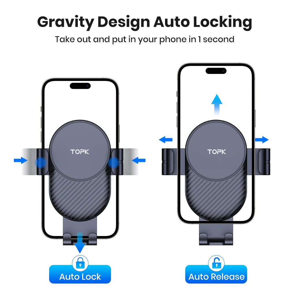 Adjustable Metal Gravity Car Phone Holder – Vent Mount for All Phones