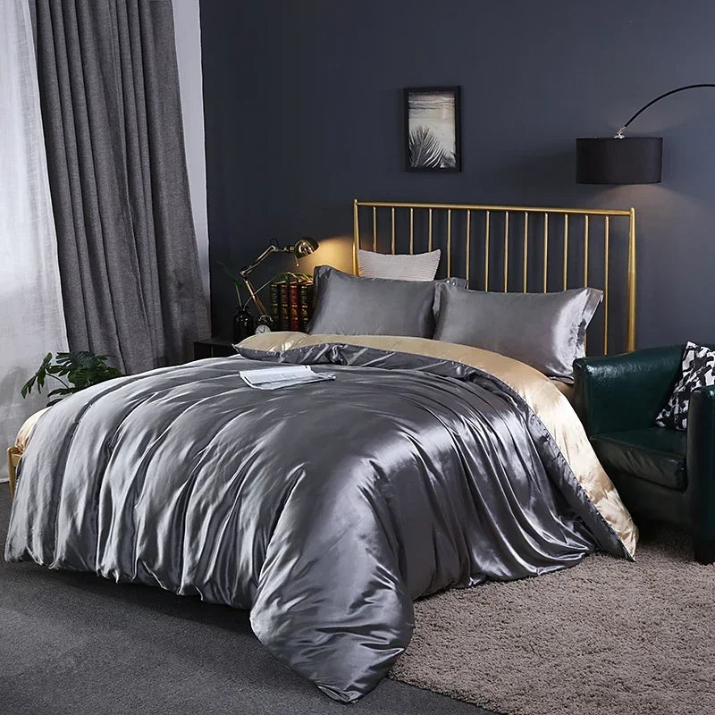 4-Piece Solid Color Duvet Cover Set - Rayon Twill Bedding (Twin/Full/Queen/King)