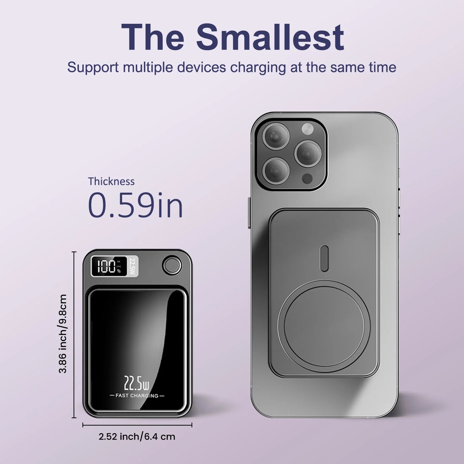 10000mAh Magnetic Wireless Power Bank PD 22.5W Fast Charge Portable Charger with Digital Display & Dual USB