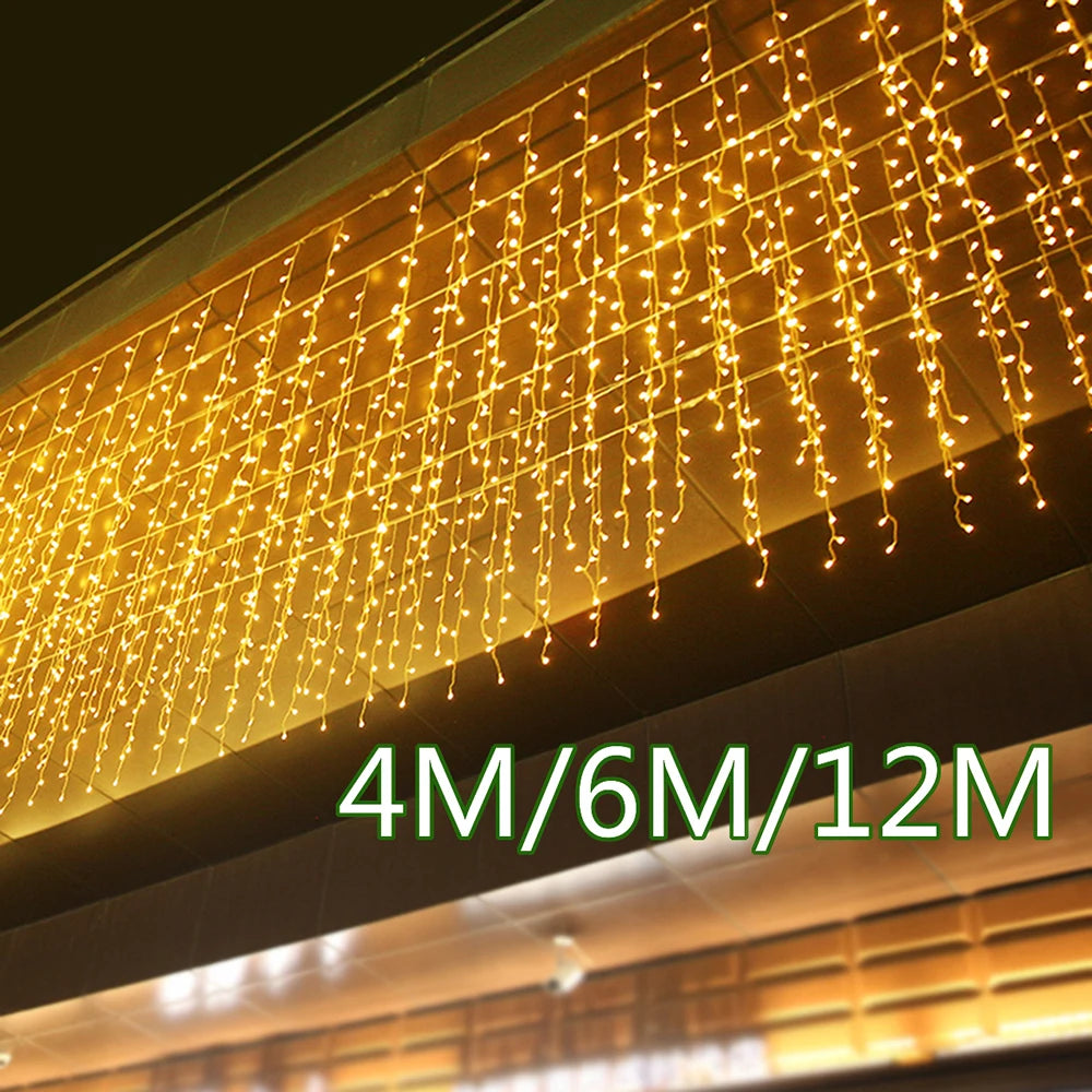 LED Icicle Curtain Fairy Lights - 4m/6m/12m (13ft/20ft/39ft) Waterproof String Lights for Christmas, Wedding & Party Indoor Outdoor