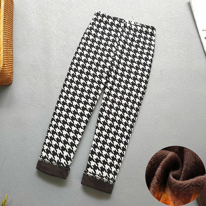Kids Warm Fleece-Lined Cartoon Leggings Thick Plus Velvet Winter Pants Ages 4-6