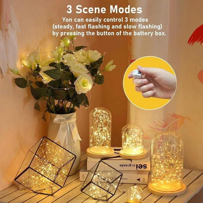 FanzyMarket button battery fairy string lights with warm white LEDs, ideal for indoor and outdoor decor, wedding, garden, or Christmas.