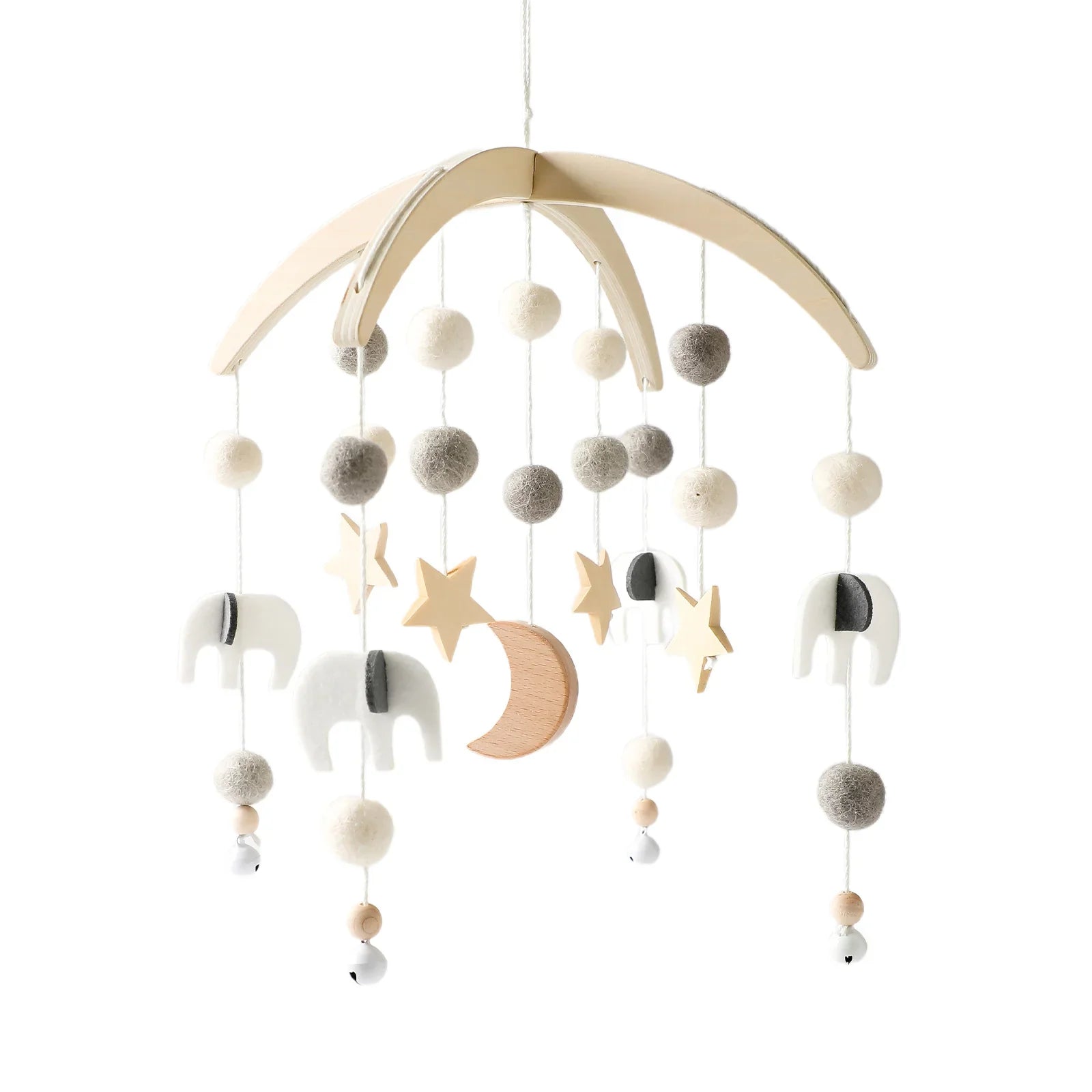 Wooden Crochet Crib Mobile with Felt Rattles – Hanging Bed Bell Toy for Newborns & Infants 0-12 Months