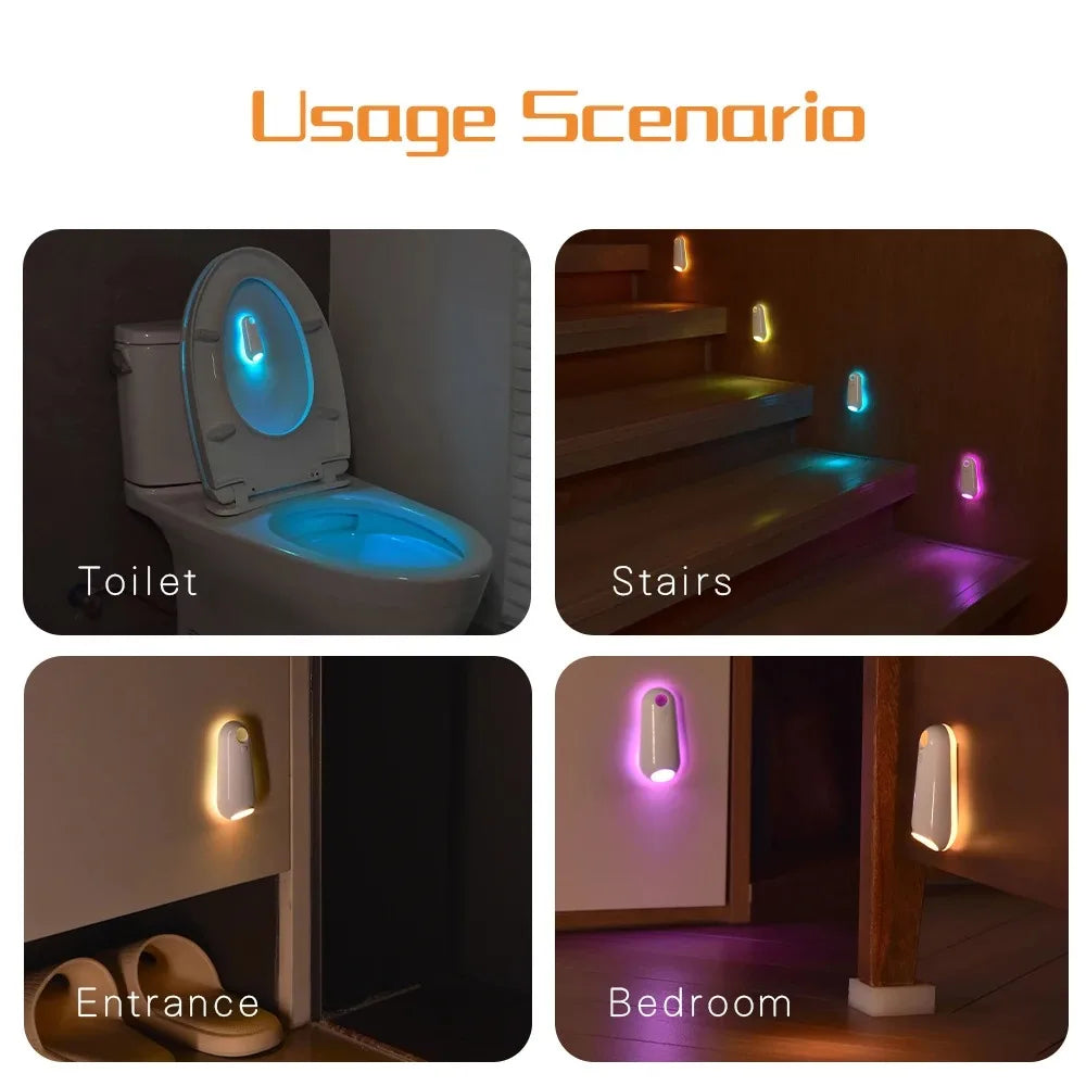 Motion Sensor Toilet Night Light RGB 7-Color Rechargeable LED Toilet Bowl Light