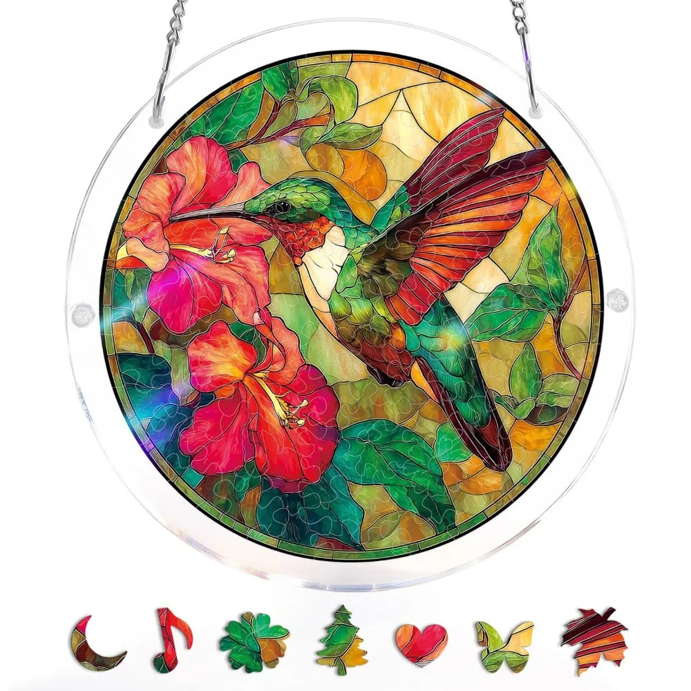 83-Piece Acrylic Puzzle Sun Catcher, 7.4 in (18.8 cm) Round UV-Printed Window Hanging Decor – Easy Assembly