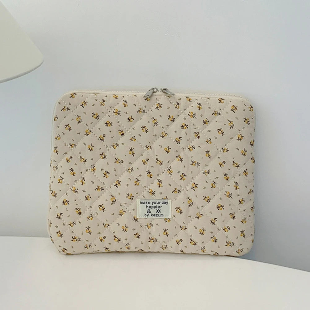 Flower Print Quilted Laptop Sleeve — 11–15 Inch, Padded