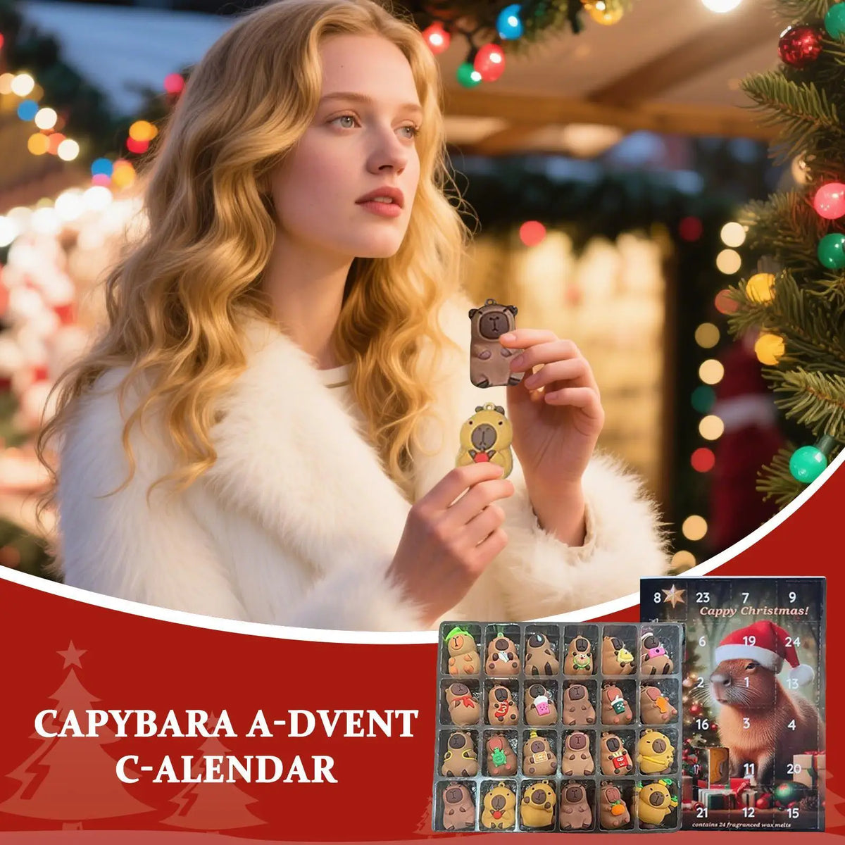 Capybara Christmas Advent Calendar 24-Day Countdown with 24 Mini Ornaments 10.24 x 7.09 in (26 x 18 cm) Holiday Decoration for Kids and Teens