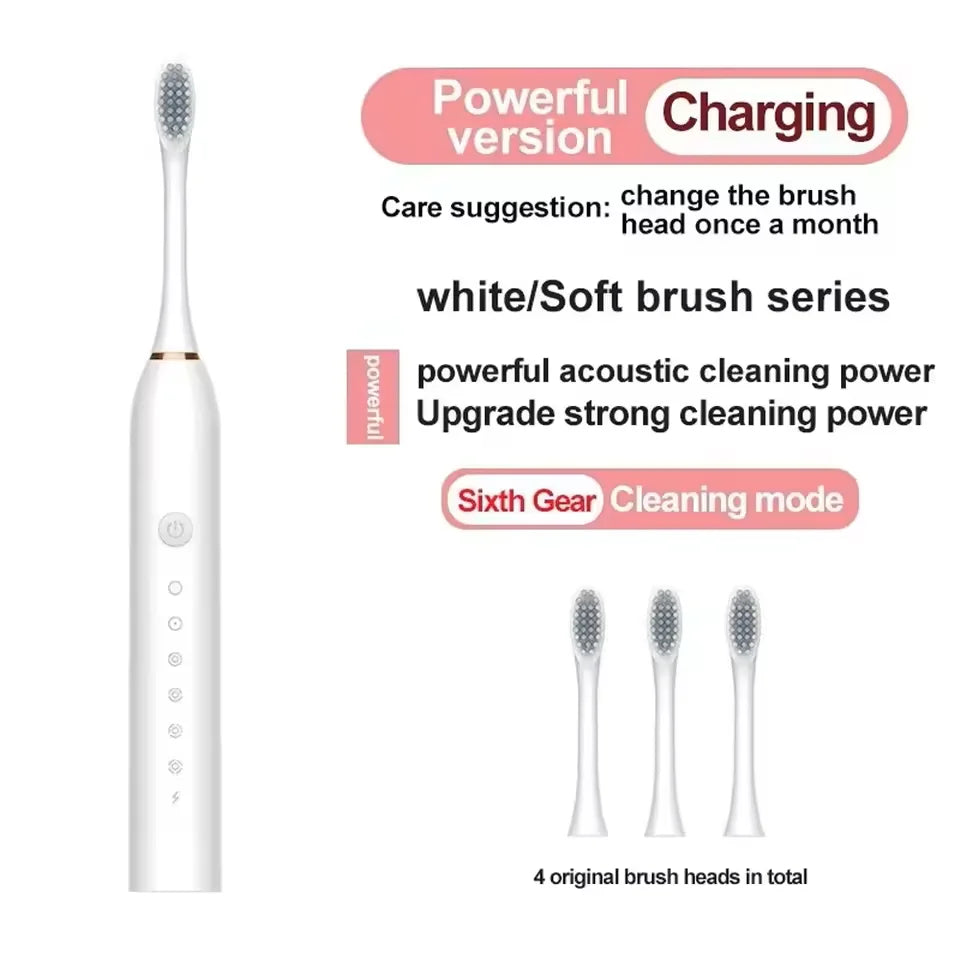Sonic Electric Toothbrush for Adults — IPX7 Waterproof, USB Rechargeable, Soft Bristle Heads, 30K–50K VPM, 4+ Modes, 2-Min Timer, Includes 3 Brush Heads