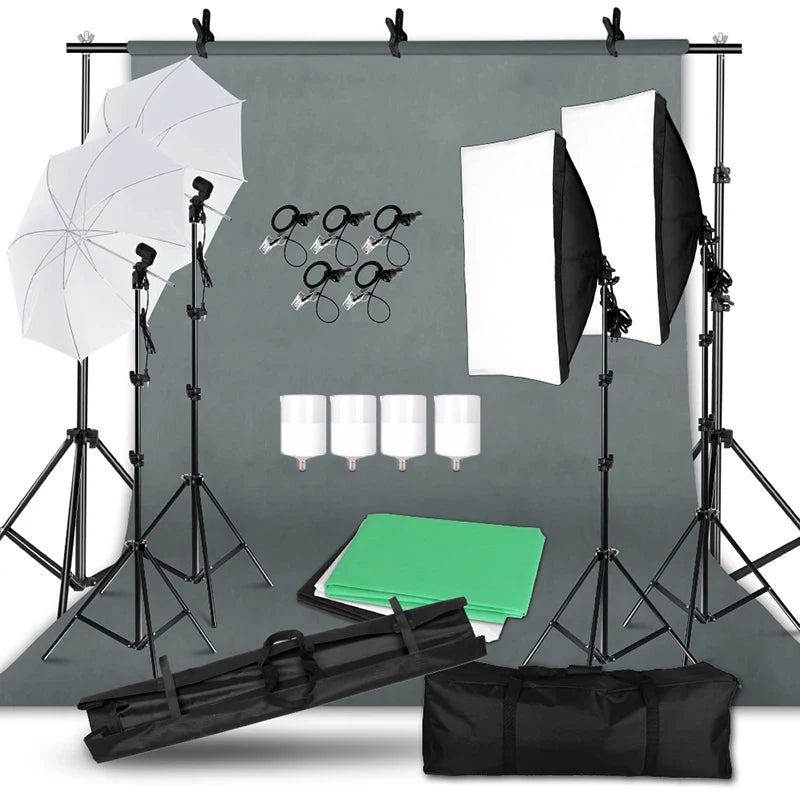 Photography Lighting Kit Softbox Umbrellas 33in/84cm 50x70cm Backdrops Light Stands Portable Photo Studio