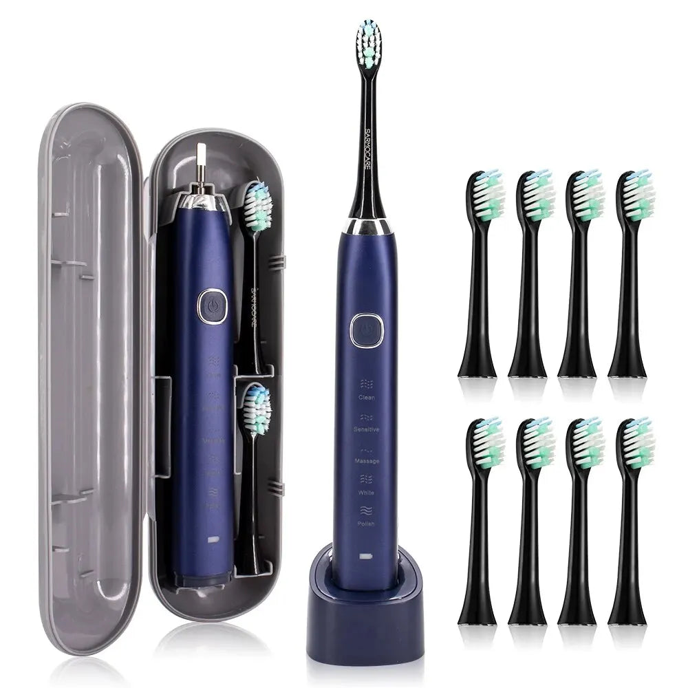 Sonic Ultrasonic Electric Toothbrush Rechargeable USB Type-C, 8 Replacement Brush Heads, Waterproof, Whitening, 5 Modes