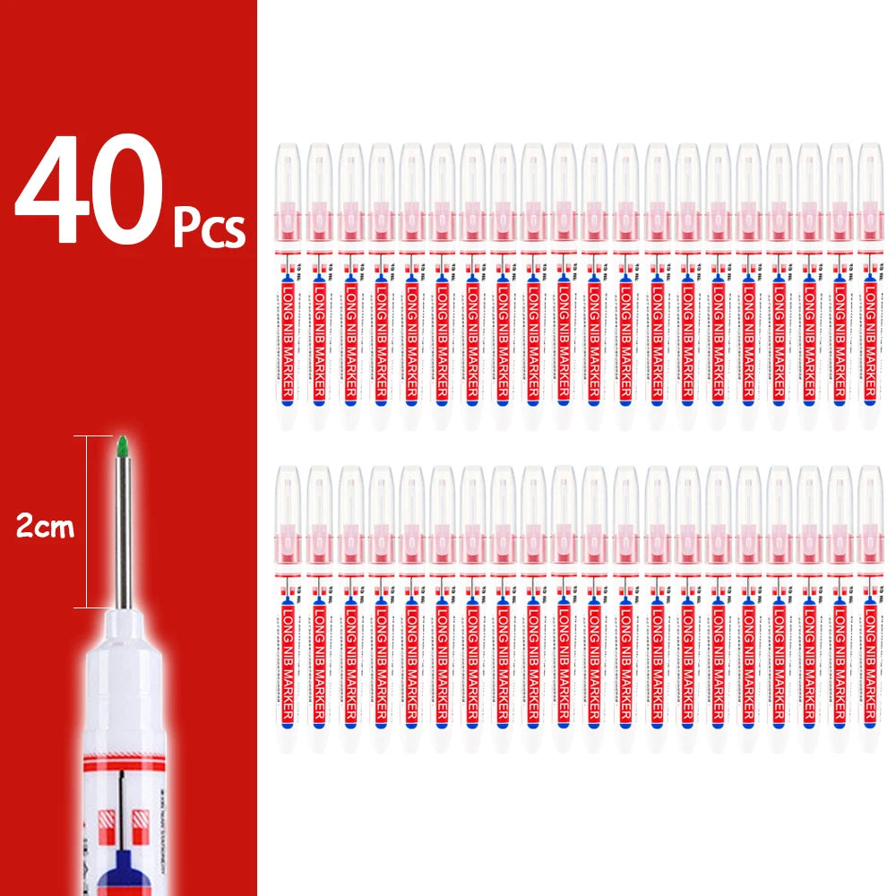 Waterproof Long-Head Deep-Hole Marker Pens 20mm Tip — Permanent Oil Ink for Metal, Wood & Carpentry (Black, Blue, Red, Green)
