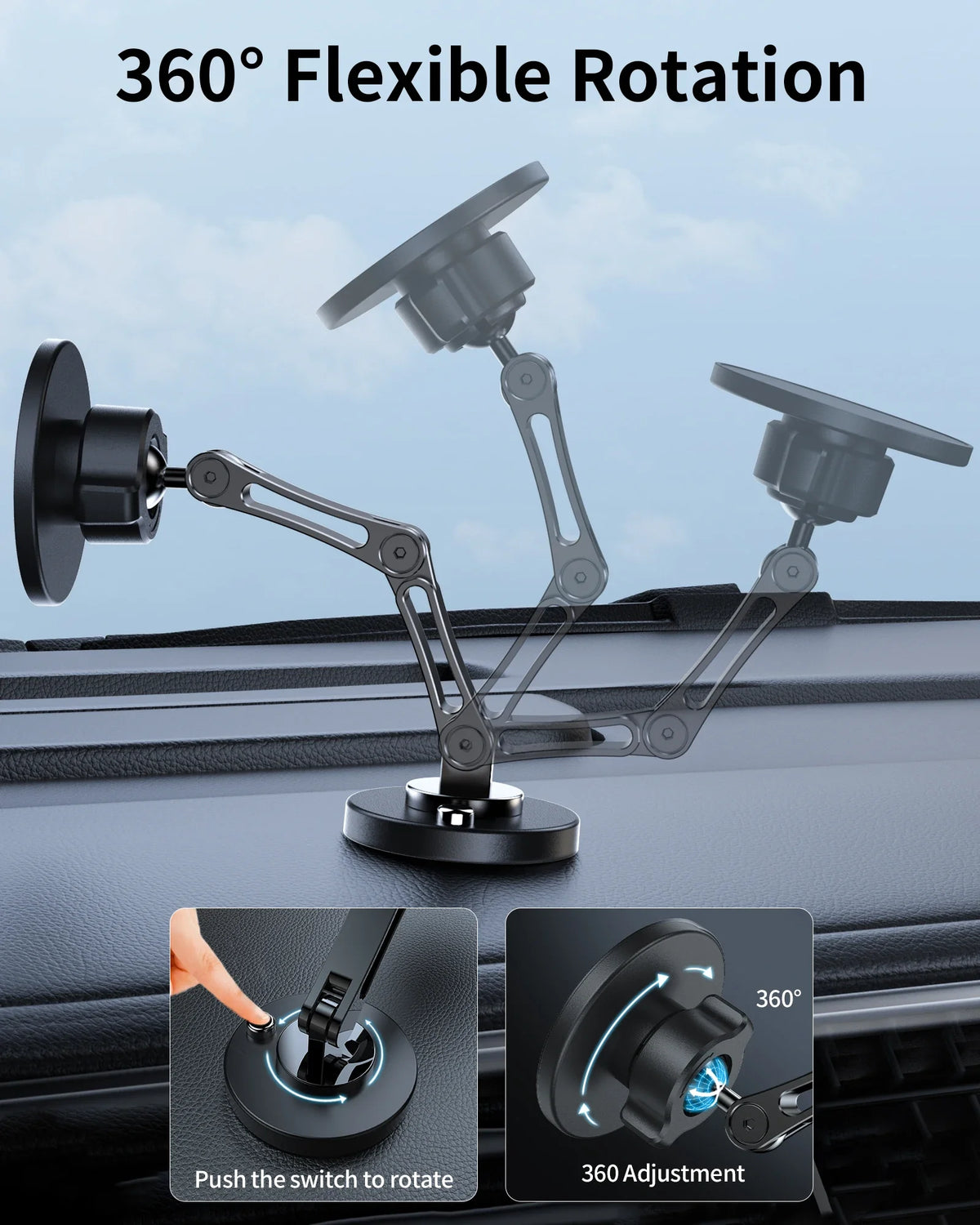 Magnetic Wireless Car Phone Charger Mount 15W Fast Charge 360° Rotating Dashboard & Windshield Phone Holder for iPhone and Android