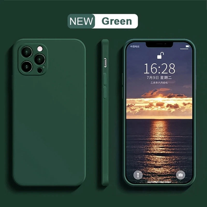 Liquid Silicone Shockproof Full-Coverage iPhone Case, Soft Back Cover, Anti-Scratch, Anti-Fingerprint, Non-Slip