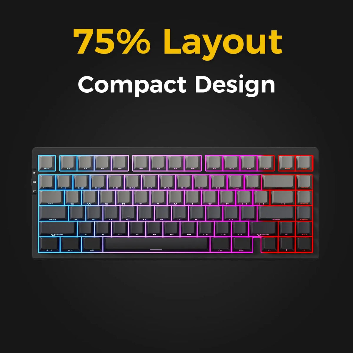 75% Wireless Mechanical Keyboard — Gasket-Mounted, 5-Layer Dampening, RGB Backlit, Tri-Mode (2.4GHz/BT/Wired), Hot-Swappable, Double-Shot PBT Keycaps