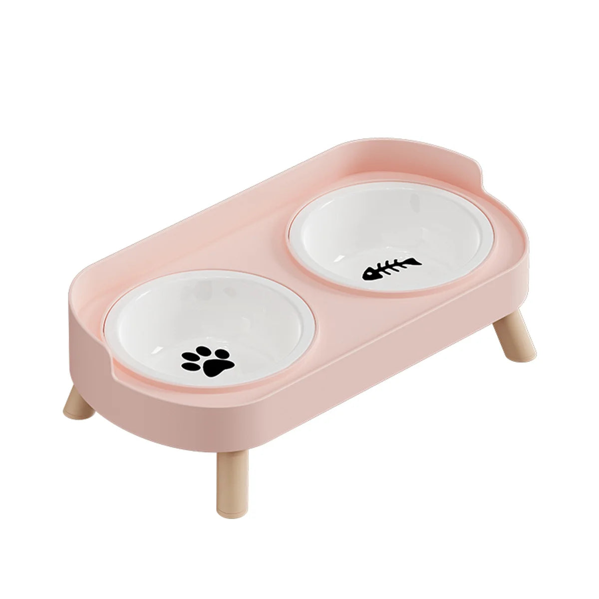 Adjustable Elevated Ceramic Double Pet Bowl for Cats and Small Dogs with Water Dispenser