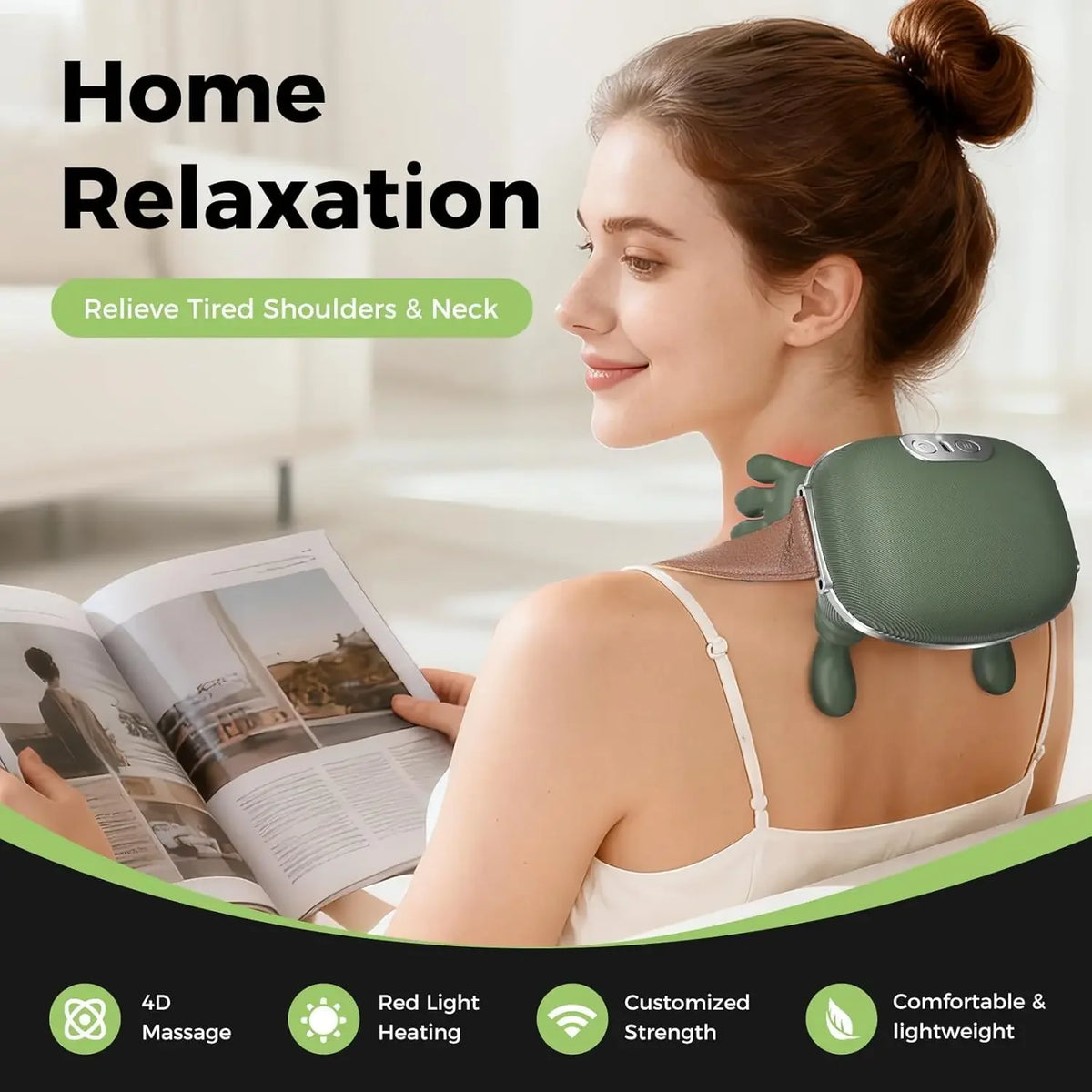 Shiatsu Neck & Shoulder Massager Battery-Powered Electric Kneading Deep Tissue Neck and Back Massager