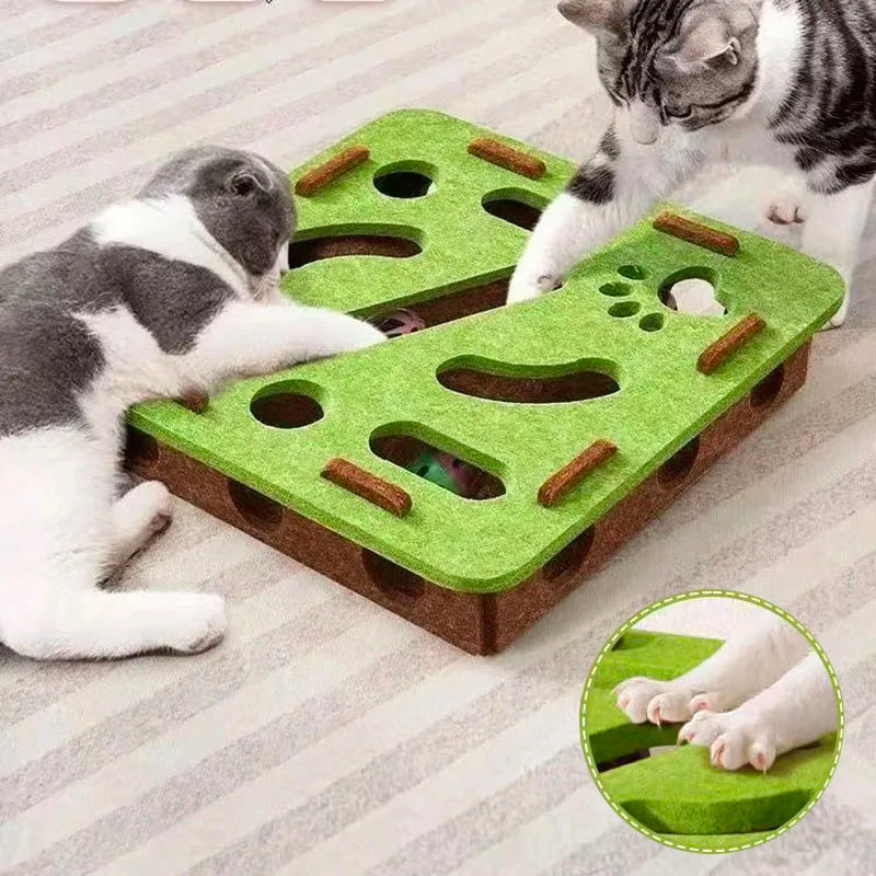Interactive Felt Cat Puzzle Maze Toy Kit with Bell Balls & Scratch Boards