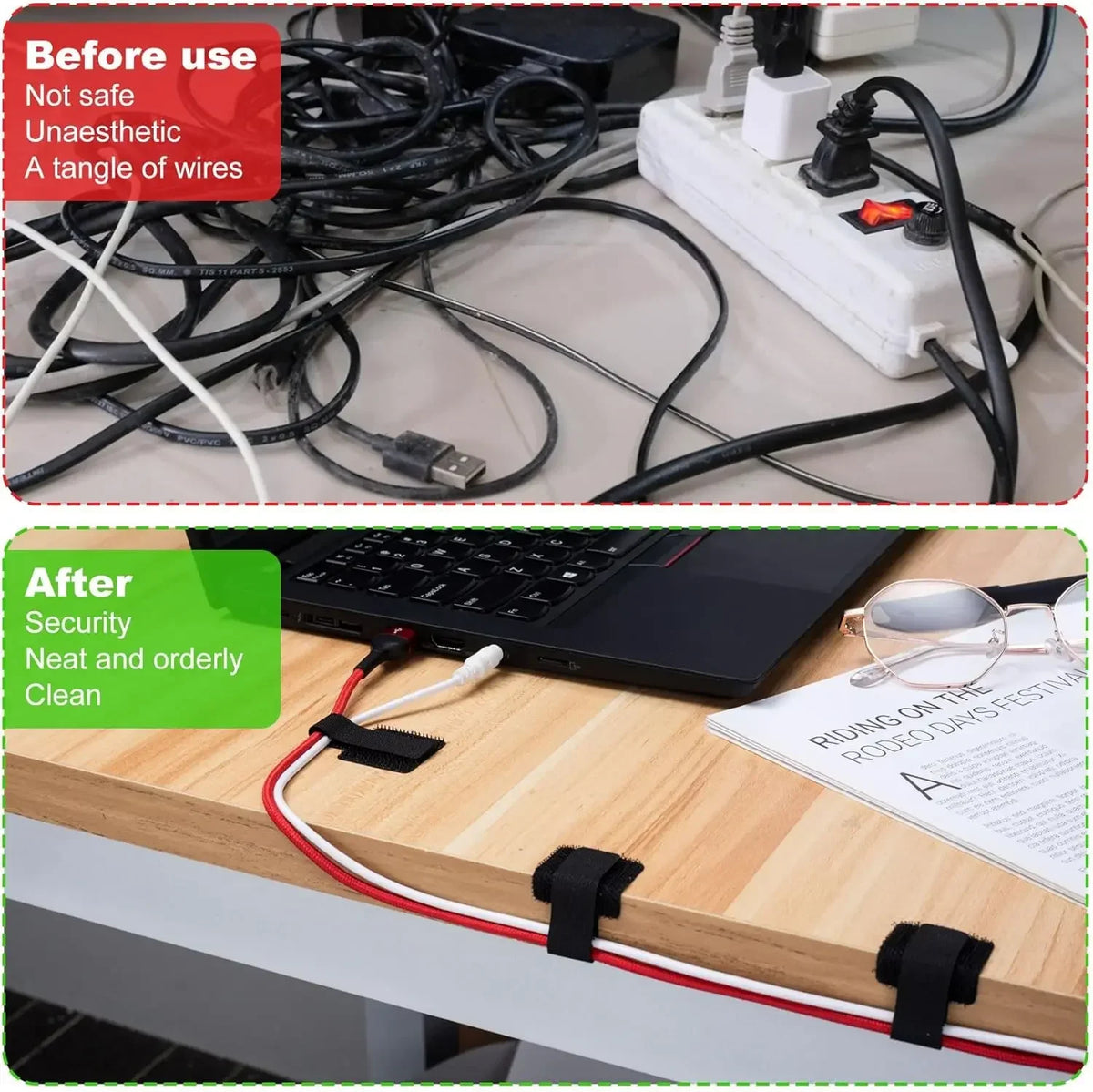Reusable Self-Adhesive Cable Ties and Clips – Adjustable Power Cord Holder Desktop Cable Organizer