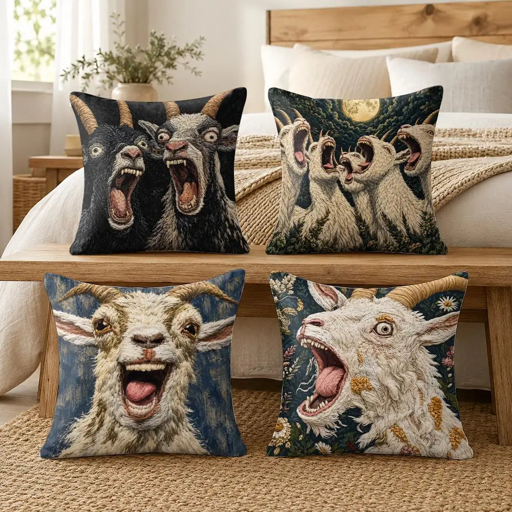 Humorous Goat Face Plush Cushion Cover Soft Short-Pile Pillow Case for Sofa Bed Home Decor