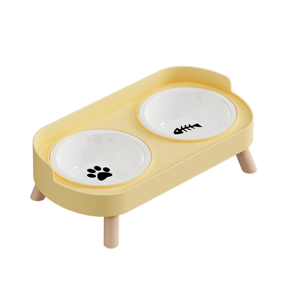 Adjustable Elevated Ceramic Double Pet Bowl for Cats and Small Dogs with Water Dispenser