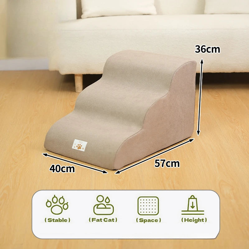 2- or 3-Step Memory Foam Pet Stairs — Removable Washable Cover Dog & Cat Ramp for Sofa and Training