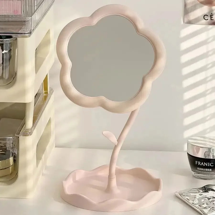 Flower Desktop Dressing Mirror – Round Tabletop Makeup Mirror for Bedroom & Dorm