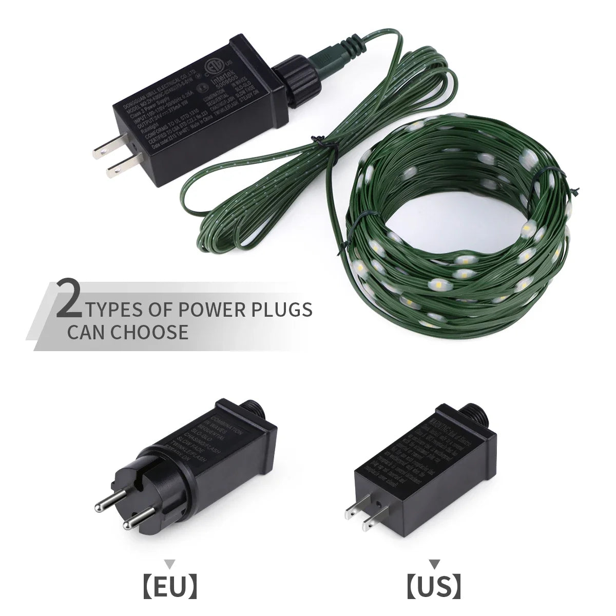Holiday & Christmas Outdoor LED String Lights - Green PVC, Waterproof IP65, 8 Modes, 10–100 m (33–328 ft)