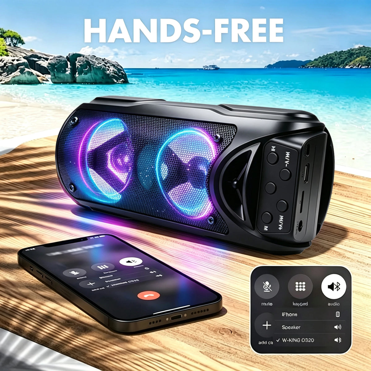 Portable Bluetooth Speaker with Multi-Color LED Lights, TF Card, USB-C & FM Radio — Party & Outdoor Speaker