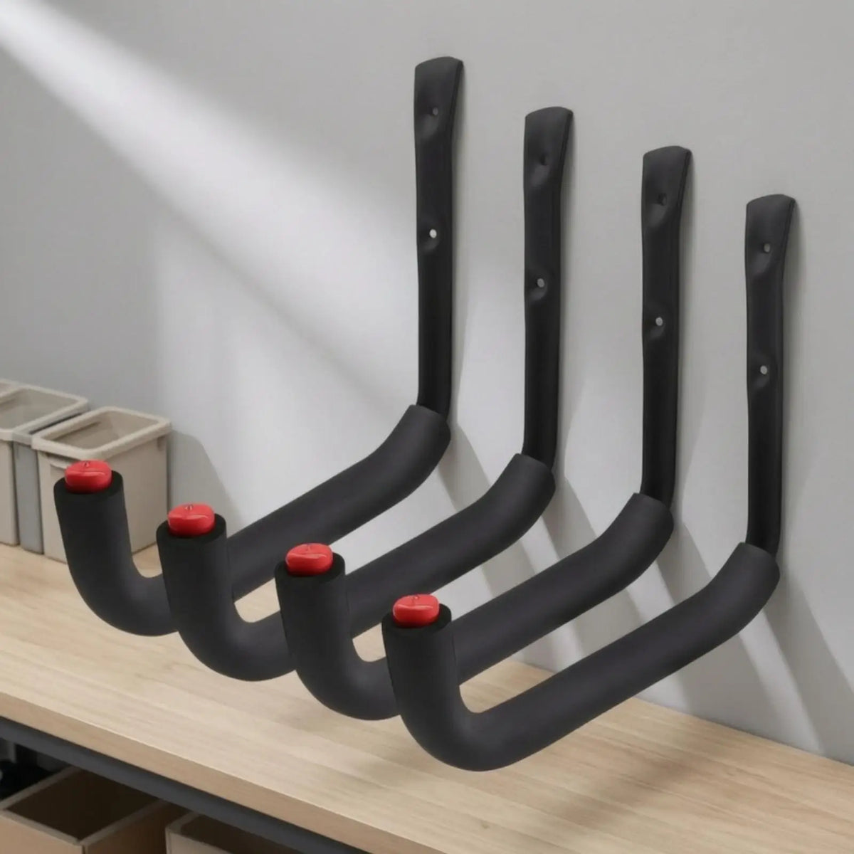 Heavy Duty Black Metal Wall Hook Wall-Mounted Garage Ladder, Tool & Cable Hanger with Cushioned Tip and Mounting Hardware
