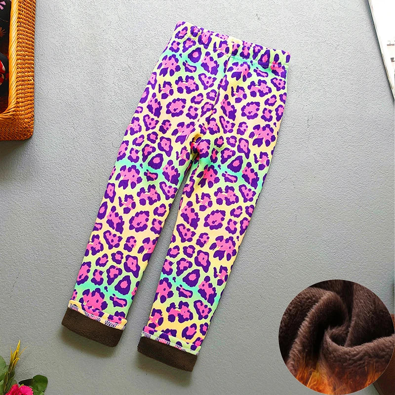 Kids Warm Fleece-Lined Cartoon Leggings Thick Plus Velvet Winter Pants Ages 4-6