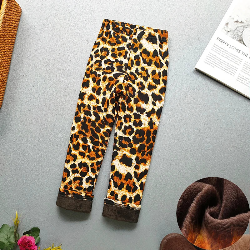 Kids Warm Fleece-Lined Cartoon Leggings Thick Plus Velvet Winter Pants Ages 4-6