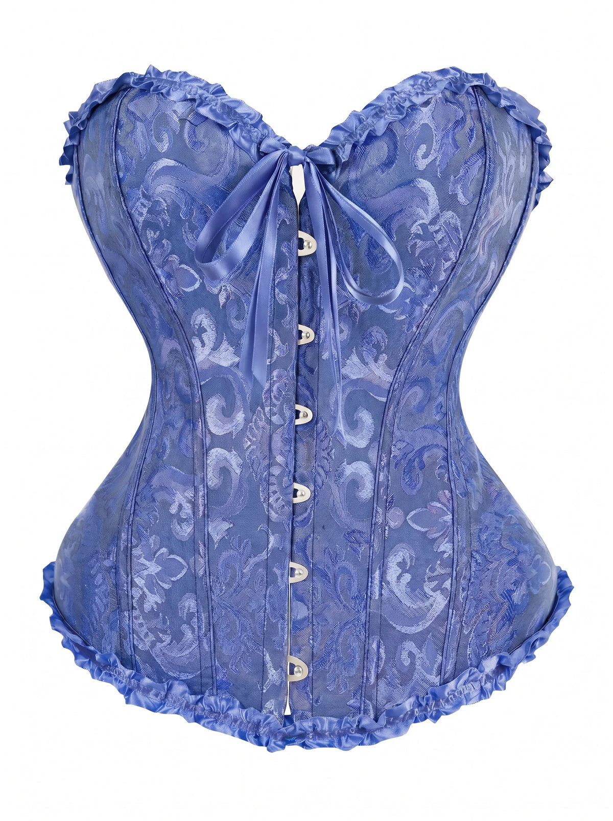 Women's Victorian Gothic Overbust Corset Bustier - Jacquard Brocade Front Busk Waist Cincher